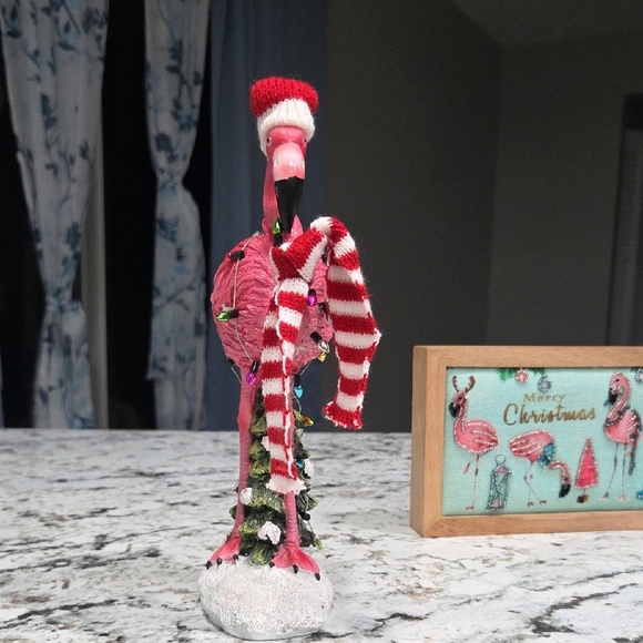 Holiday Pink Flamingo with Santa Hat Decor 2 Pc Set - Picture 7 of 9